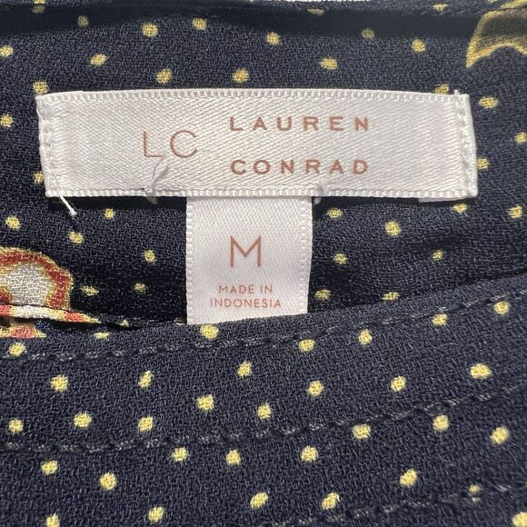 Lauren Conrad Long Sleeve SquareNeck Blouse, Navy W Yellow Dots+Coral Florals, M - Picture 3 of 15